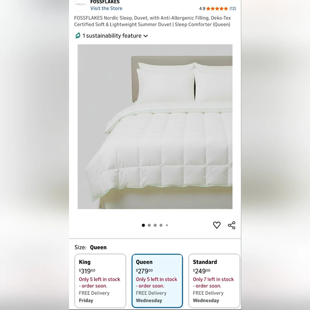 NIB FOSSFLAKES Nordic Sleep, Duvet Comforter Anti-Allergenic Filling Queen